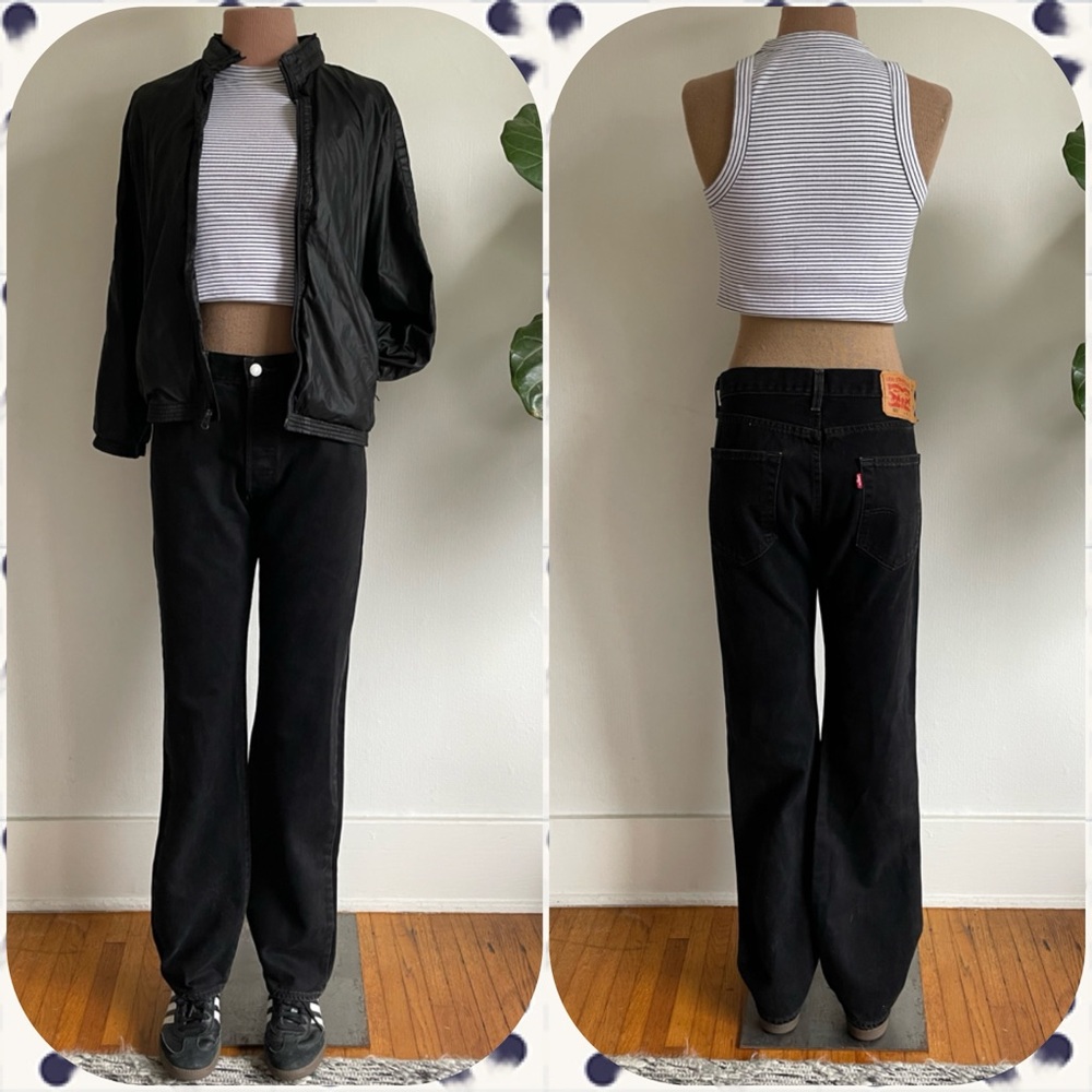 Men’s Unisex LEVIS 501 Button Fly straight leg Rocker Black Denim Jeans 31 X 32